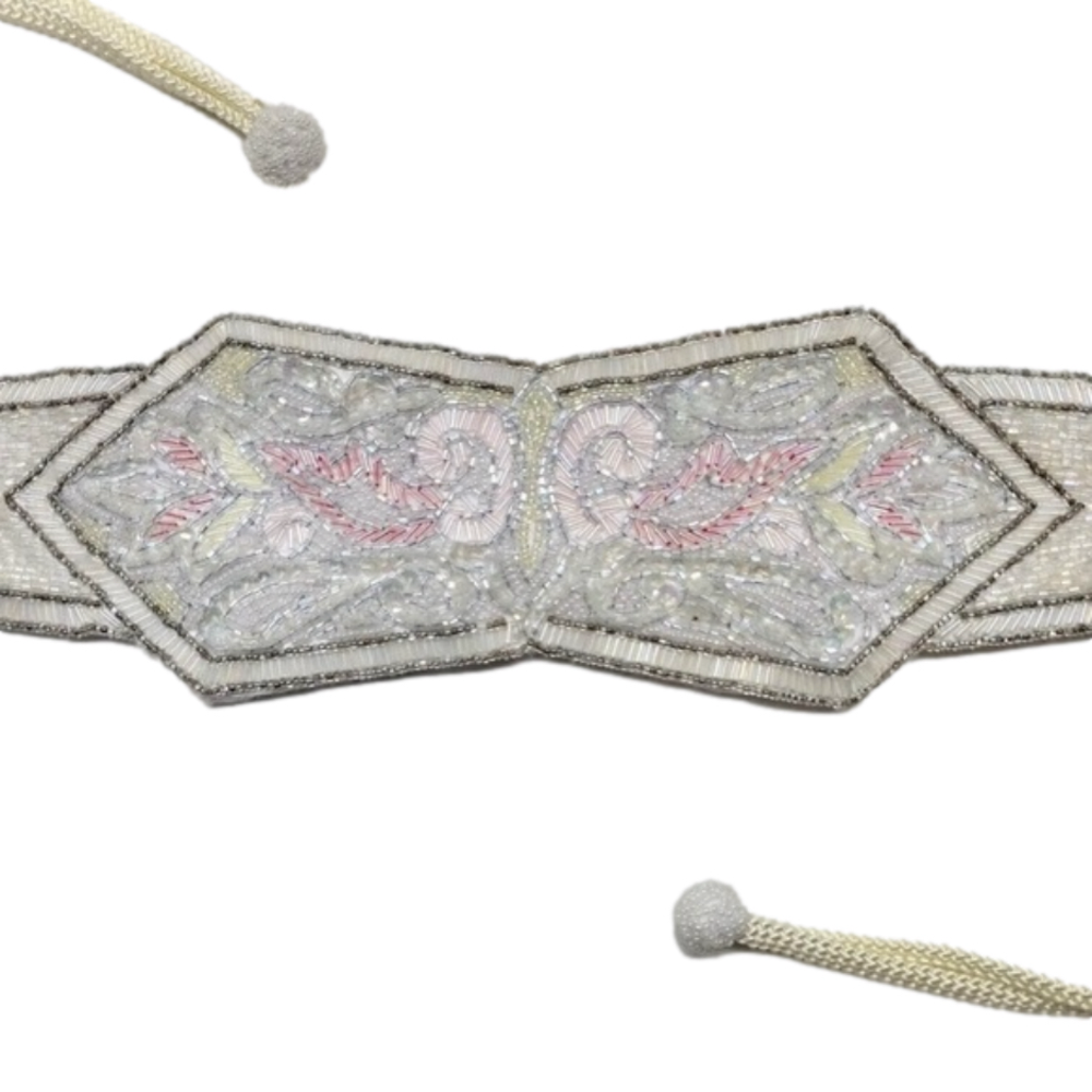 Hand Beaded Christian Dior Ceintures Beaded Sequins Belt White Silver Pink
